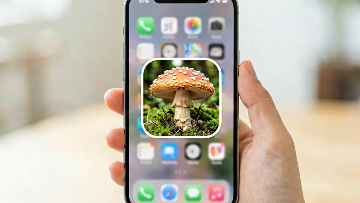 蘑菇视频iOS版在iPhone主屏幕成功安装后的图标展示，背景为清晰的手机桌面